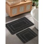 Konfor Halı Doğal Kaymaz Taban Banyo Paspas Seti Uzun Ömürlü Yumuşak Dokulu Su Emici Yıkanabilir Çerçeve Set 50X80-50X40 - Antrasit