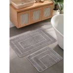 Konfor Halı Doğal Kaymaz Taban Banyo Paspas Seti Uzun Ömürlü Yumuşak Dokulu Su Emici Yıkanabilir Çerçeve Set 50X80-50X40 - Gri