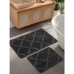 Konfor Halı Doğal Kaymaz Taban Banyo Paspas Seti Uzun Ömürlü Yumuşak Dokulu Su Emici Yıkanabilir Çizgili Set 50X80-50X40 - Antrasit