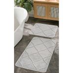 Konfor Halı Doğal Kaymaz Taban Banyo Paspas Seti Uzun Ömürlü Yumuşak Dokulu Su Emici Yıkanabilir Çizgili Set 50X80-50X40 - Gri