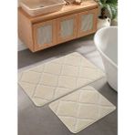 Konfor Halı Doğal Kaymaz Taban Banyo Paspas Seti Uzun Ömürlü Yumuşak Dokulu Su Emici Yıkanabilir Çizgili Set 50X80-50X40 - Krem