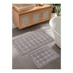 Konfor Halı Doğal Kaymaz Taban Banyo Paspas Seti Uzun Ömürlü Yumuşak Dokulu Su Emici Yıkanabilir Kareli Set 50x80-50x40 Çok Renkli