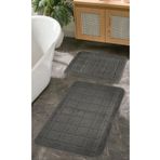 Konfor Halı Doğal Kaymaz Taban Banyo Paspas Seti Uzun Ömürlü Yumuşak Dokulu Su Emici Yıkanabilir Kareli Set 50x8