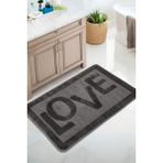 Konfor Halı Doğal Kaymaz Taban Banyo Paspas Uzun Ömürlü Yumuşak Dokulu Su Emici Yıkanabilir Yazılı Paspas Love 60X100 - Gri