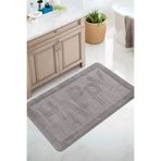 Konfor Halı Gri Kaymaz Taban Banyo Paspas Uzun Ömürlü Yumuşak Su Emici Yıkanabilir Happy 60x100