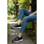 Konfores 1965-273061 Hakiki Deri Anatomik Tabanlı Kadın Sneakers Ayakkabı - NKT01965-SIYAH Beyaz-40 - Siyah - Beyaz