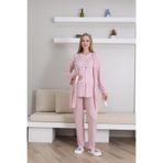 Konforlu, Emzirmeye Uygun, Pamuklu Hamile/lohusa Pijama & Şık Dantel Detaylı Sabahlık- 3’lü Set Pudra M Beden