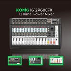 Konig K10 P-500FX 10 Ch 2x250 W Amfili Power Mikser