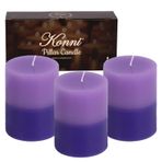 KONNI Mor Katmanlı Sütun Mumlar 3'lü Set, 3 "x 4" Kokusuz Sütun Mumlar Toplu, 39 Saat Uzun Yanan Mumlar, Dumansız ve Damlamayan Büyük Yuvarlak Mum Düğün, Ev Dekorasyonu, Partiler, Akşam Yemeği için