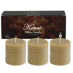 KONNI Mum Sarı Sütunlu Mumlar 3'lü Set, 3 "x 3" Kokusuz Sütun Mumlar Toplu, 30 Saat Uzun Yanan Mumlar, Dumansız ve Damlatmayan Büyük Yuvarlak Mum Düğün, Ev Dekorasyonu, Partiler, Kaplıcalar, Akşam