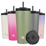 Konokyo 22 oz Yalıtımlı Kapaklı Bardak ve 2 Pipet Paslanmaz Çelik Su Şişesi Vakum Seyahat Kupası Kahve Fincanı, Asker Yeşili