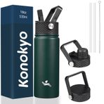 Konokyo Yalıtımlı Su Şişesi 18oz Paslanmaz Çelik Su Şişeleri 3 Kapaklı Spor Su Şişesi, Ordu Yeşili