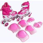 Konsep Can Sport Ayarlabilir Frenli Işıklı Alıştırma Pateni ve Koruma Seti Pembe - Pembe - Beyaz - 34 - 37