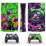 Konsol (Disk Sürümü) ve Denetleyiciler için PS5 İnce Kaplama Vinil Çıkartma, Dayanıklı, Çizilmeye Dayanıklı, Kabarcıksız, PlayStat1on 5 Slim ile Uyumlu (Dijital, R1ck & M0rty)