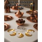 Kont Minareli Hilal LED Işık Gold Metal Gövdeli Pilli Ramazan Dekoru - 12 W - Açık Sarı