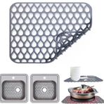 KontraktsZ 1 Adet Silikon Lavabo Paspası Ölçüsü 35 x 29 cm, Drenli Lavabo Paspası Lavabo Matı Lavabo Astarı Bulaşık Boşaltma Matı Mutfak Lavabosu ve Lavabo için Lavabo Koruyucu Gri