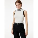 Kontrast Renk Detaylı Slim Fit Dik Yaka Kolsuz Triko Bluz
