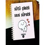 Konuşan Ajanda 17X24 Spiralli Stickerli Kuşe Kağıda Tarihsiz Ajanda Sütü Çilekli Seni Sürekli - Renkli
