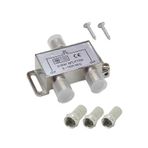 Koodmax - 2 Port Uydu Splitter Kablo Tv Anten Kablo Çoklayıcı Dağıtıcı + 3 Adet F Konnektör
