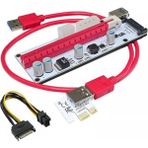 Koodmax - 6 Adet - VER008S Pcı-E Express 1x To 16X USB 3.0 Riser Kart Uzatıcı Yükseltici - 3in1 Güç - Kırmızı