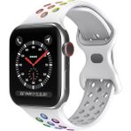 Koodmax Apple Watch Delikli Nike Spor Kordon Kayış Uyumlu M-L 42 44 45MM - Beyaz Gökkuşağı