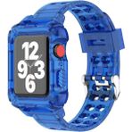 Koodmax - Apple Watch Uyumlu Spor Kordon Kayış Kasa Koruma 42MM 44MM 45MM - Şeffaf - Mavi