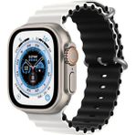 Koodmax Apple Watch Uyumlu Ultra Çift Renk Ocean Loop Kordon Kayış 42 44 45 49MM - Beyaz - Siyah