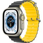 Koodmax Apple Watch Uyumlu Ultra Çift Renk Ocean Loop Kordon Kayış 42 44 45 49MM - Siyah - Sarı
