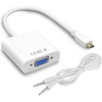 Koodmax Micro HDMI To VGA Kablo Çevirici Dönüştürücü Adaptör Ses Destekli - Beyaz