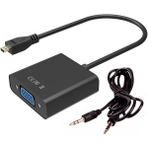 Koodmax Micro HDMI To VGA Kablo Çevirici Dönüştürücü Adaptör Ses Destekli - Siyah