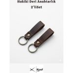 Koof Craft Hakiki Deri Anahtarlık 2'li Set – El Yapımı Dayanıklı Şık Tasarım - Kahverengi