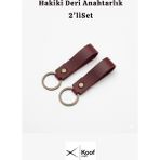 Koof Craft Hakiki Deri Anahtarlık 2'li Set – El Yapımı Dayanıklı Şık Tasarım - Kırmızı