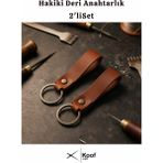 Koof Craft Hakiki Deri Anahtarlık 2'li Set – El Yapımı Dayanıklı Şık Tasarım - Tarçın