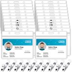koorito 50'li Paket İsim Rozet Tutucu Klipsli Şeffaf PVC Yatay Rozet Tutucu ve Metal Rozet Klipsi Su Geçirmez Yeniden Kapatılabilir Fermuar Mühür İsim Tutucu Etiketler Rozet Klipsli