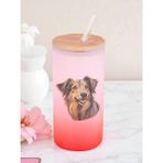 Köpek Baskılı 600 ml Cam Matara- Su Matarası, Suluk Matara, Cam Pipetli Matara