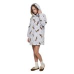 Köpek Baskılı Uzun Kollu Kapüşonlu Oversize Peluş Sabahlık