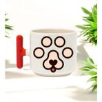 Köpek Izi Tasarımlı Kırmızı T Kulplu Seramik Baskılı Kupa Bardak 250 ml - 010 - Beyaz