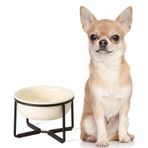 Köpek kabı köpek maması kabı seramik - kaymaz metal ayaklı köpek mama kabı - küçük köpek kasesi - küçük köpekler için su kabı - yavru köpekler ve kediler için yem istasyonu - 400 ml x 1 - bej