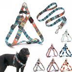 Köpek Koşum Takımı ve Tasma Seti, Güzel Desenli Çekmesiz Evcil Hayvan Yular Köpek Yelek Açık Küçük Orta Büyük Irk Pug Kabadayı Mastiff Köpekler için Kolay Yürüyüş Kadın Erkek, Etnik M