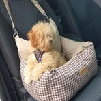 Köpek Oto Koltuğu-Seyahat Koltuğu-ayarlanabilir Çift Kordon-Kedi Yatağı-taşınabilir (Bej Kazayağı Small)