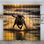 Köpek Perdeleri Plaj Karartma Perdeleri, Grometli Termal Ses Geçirmez Perdeler, Oturma Odası, Çocuk Odası, Yatak Odası Pencere Dekoru, 2x220x140 cm (YxG), Altın