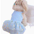 Köpek Tutu Elbise Kedi Köpekler Yaz Tül Slip Dantel Elbise Sevimli Yavru Simli Yıldız Etek Evcil Hayvan Parti Giysileri Küçük Orta Boy Kedi Köpek için (Mavi, X-Small)