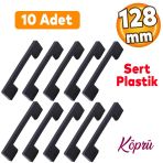 Köprü 128 Mm (Sert Plastik) Mobilya Mutfak Çekmece Dolabı Dolap Siyah Kulbu Kulpu Kulpları 10 Adet