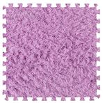Köpük Patchwork Halı - Oturma Odası Yatak Odası için 16 Parça İç içe Geçen Kabarık Alan Halıları - Kare Peluş Yapboz Yer Karosu - Emekleme Paspasları - Mor Renk - 30,5 x 30,5 cm