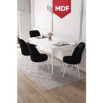 Kor Serisi, 70x114 Açılabilir MDF Beyaz Yemek Masası Takımı,4 Siyah Sandalye
