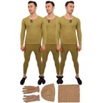 KORDAK 3'Lü Askeri Termal İçlik Takımı - Polar Bere Boyunluk Eldiven Çorap, M, Askeri Termal İçlik Takımı, Haki, Erkek