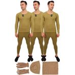 KORDAK 3'Lü Askeri Termal İçlik Takımı - Polar Bere Boyunluk Eldiven Çorap, S, 3'Lü Askeri Termal İçlik Takımı, Haki, Erkek