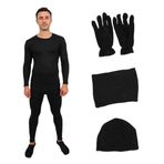 KORDAK Siyah Termal İçlik Takımı Polar Bere Boyunluk Eldiven Havlu Çorap Seti - Asker Kolisi SİYAH M