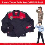 Kordak Yunus Polisi Çocuk Kıyafeti – 3’lü Pantolon Gömlek Şapka Seti - Kırmızı - Siyah - 8 - 9 Yaş