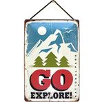 Kordonlu sac levha 30 x 20 cm Kış Vintage Levha: Go Explore ! Milli park - Blechemma